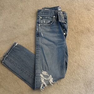 Agolde Distressed Mid-Blue High-Rise Jeans